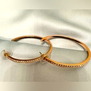 Rose goldtone/rhinestone hoop earrings